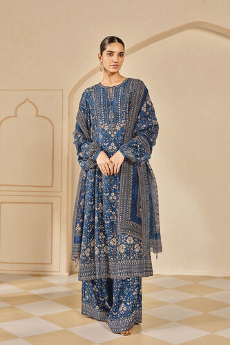 Niral Printed Silk Anarkali Set - Blue, Blue, image 1